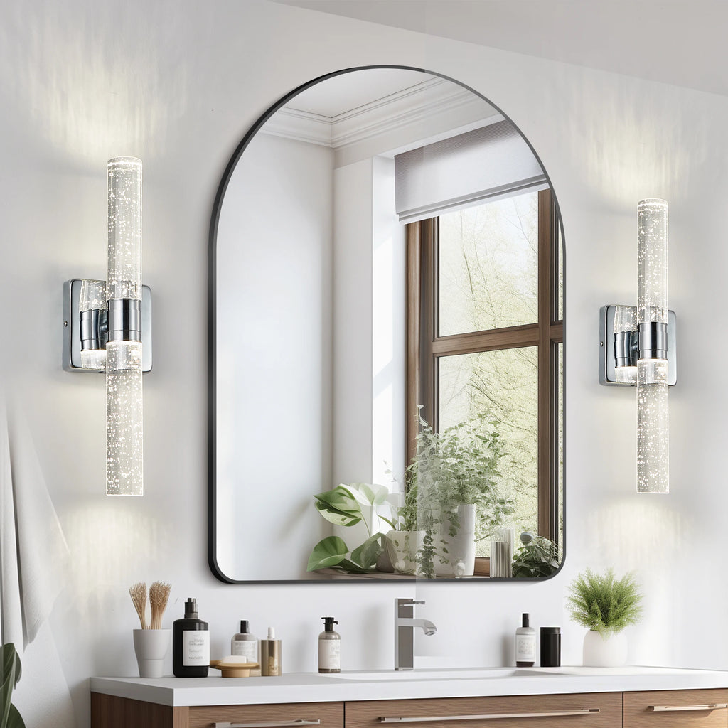 2-Piece LED Wall Lighting - Chrome/Golden Finish Bubble Crystal Design, 4000K Warm White Light for Bathroom, Bedroom, Living Room - Vertical Wall Mounted Dressing Table Lamp - Energy-Saving Modern Style-16.9inch (H)