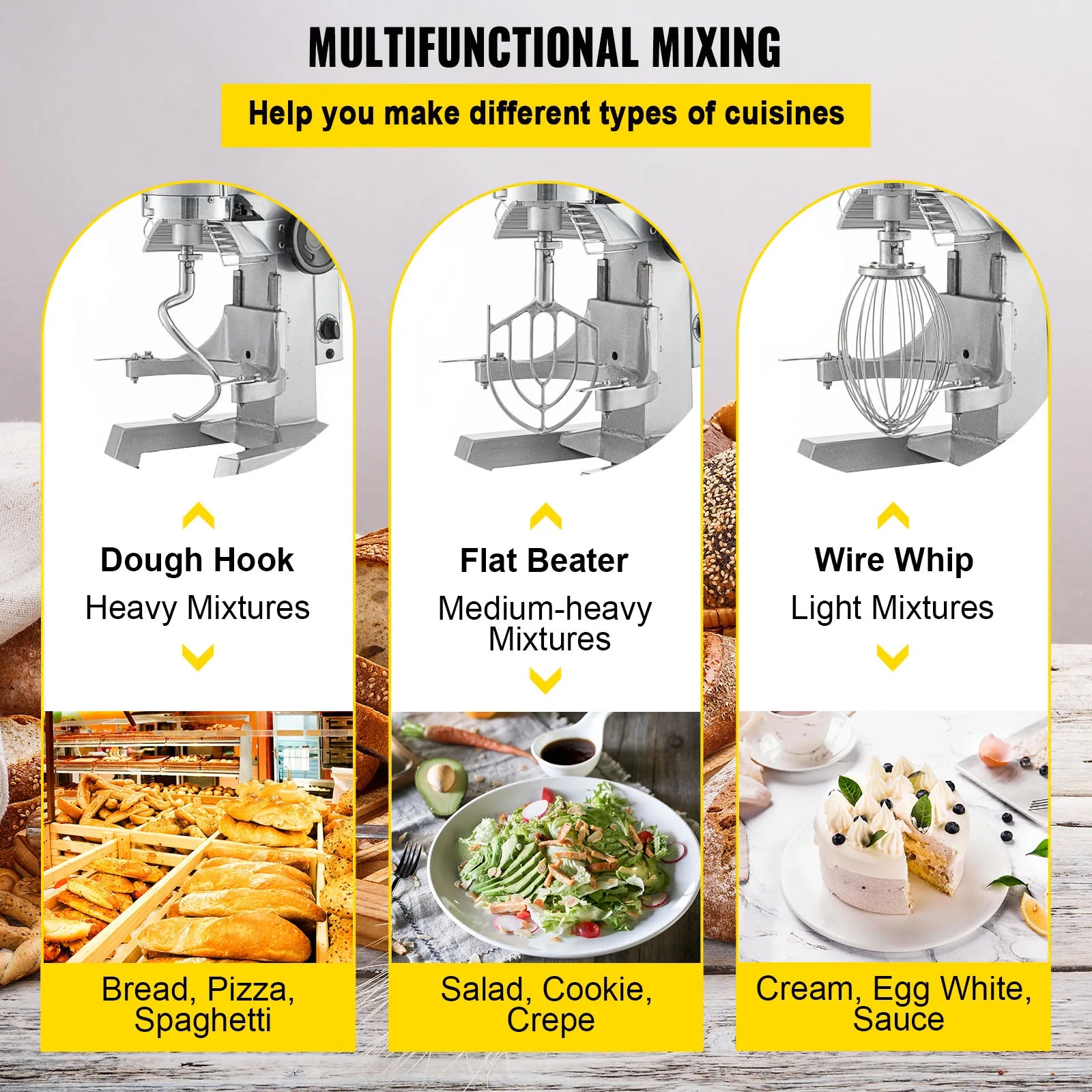 SucceBuy 10- 30L Electric Dough Machine Stainless Steel Commercial Cream Egg Whisk Mixer Processor Kitchen Food Stand Blender