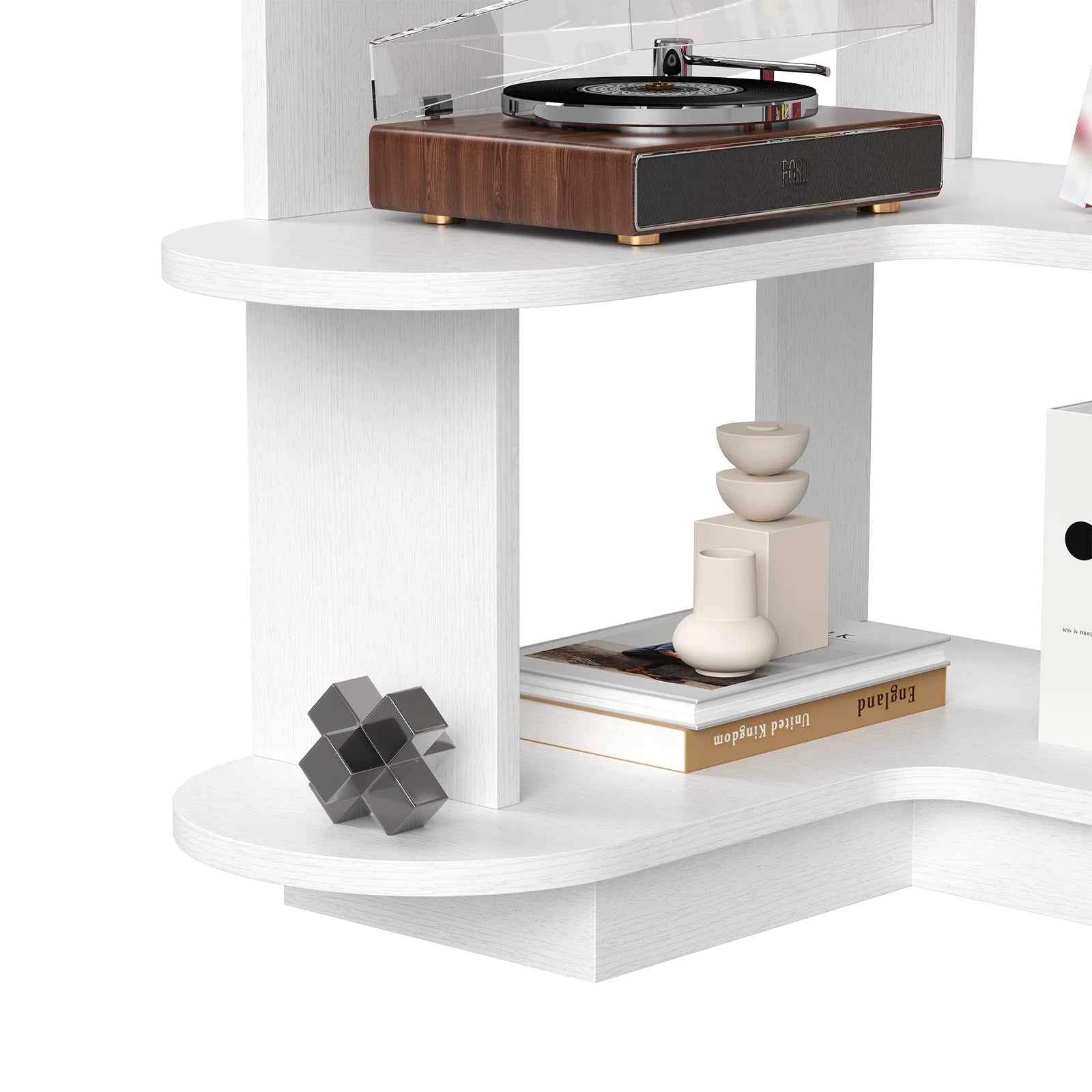 Farini Corner Bookshelf – White, Space-Saving Storage Shelf for Living Room & Home Office