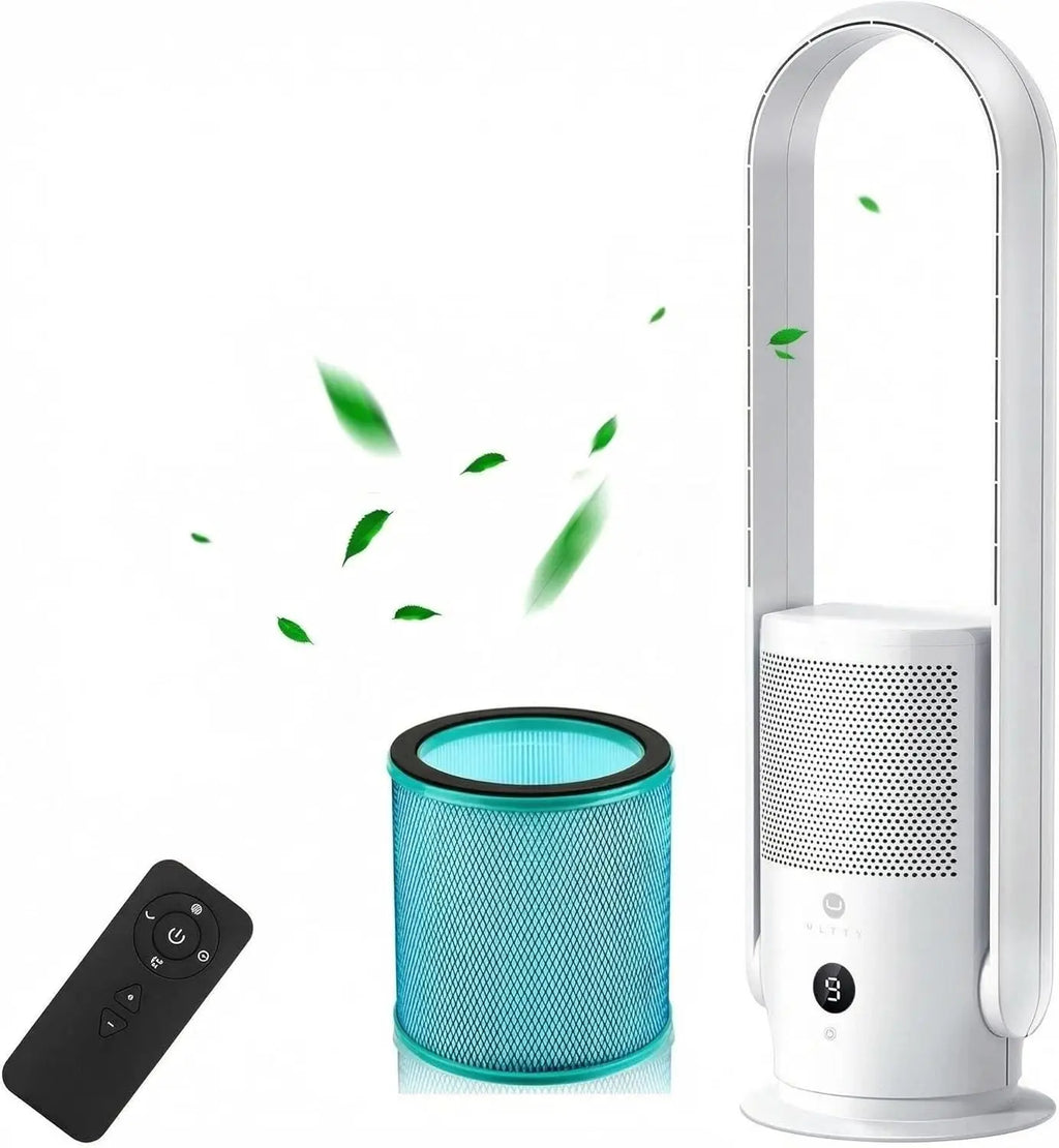 Bladeless Tower Fan with Air Purifier, Quiet Remote Touch Control, 9 Speeds Timer HEPA Filter Oscillation for Home Office