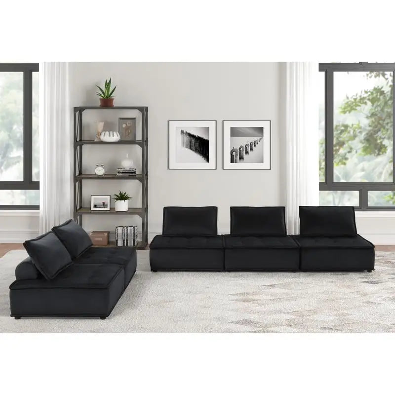 Black Velvet 5-Piece Sofa and Loveseat Set - Stylish and Comfortable Seating for Your Living Room