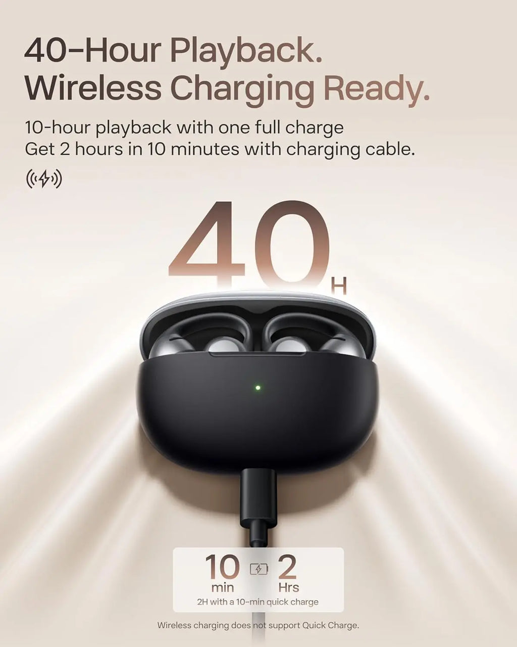Open-Ear Clip-On Wireless Earbuds with Dolby Audio, 40-Hour Playtime, Water Resistant, Fast Charging