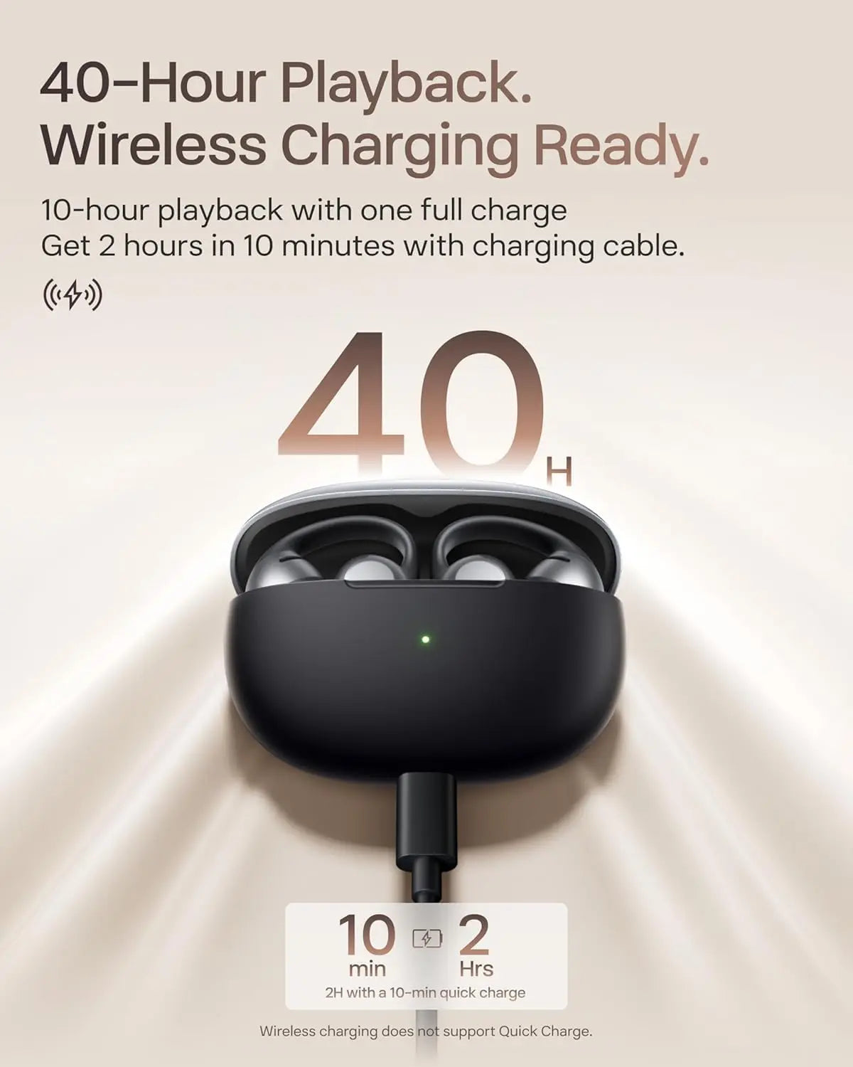 Open-Ear Clip-On Wireless Earbuds with Dolby Audio, 40-Hour Playtime, Water Resistant, Fast Charging