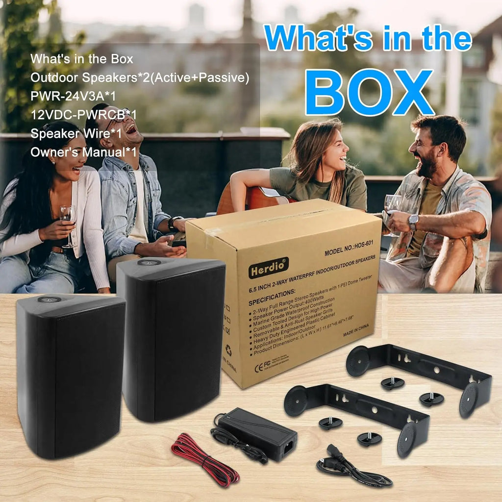 Herdio 6.5 Inch Outdoor Bluetooth Speaker 400W Waterproof Weather Resistant for Patio Garage Home Indoor Outdoor