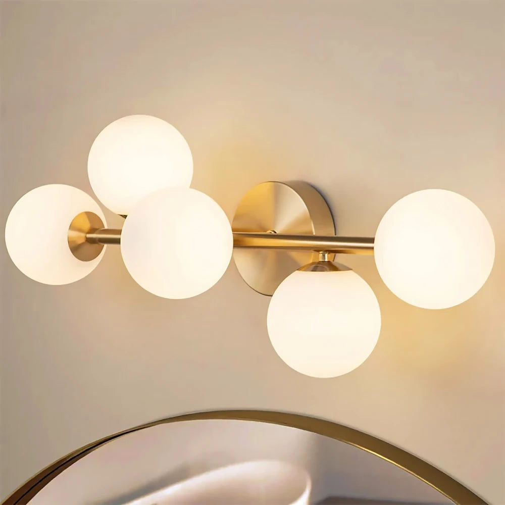 Mid-Century 5-Light Gold LED Bath Light Dimmable 3CCT with Milk Glass for Kitchen And Dining Indoor Wall Lamp