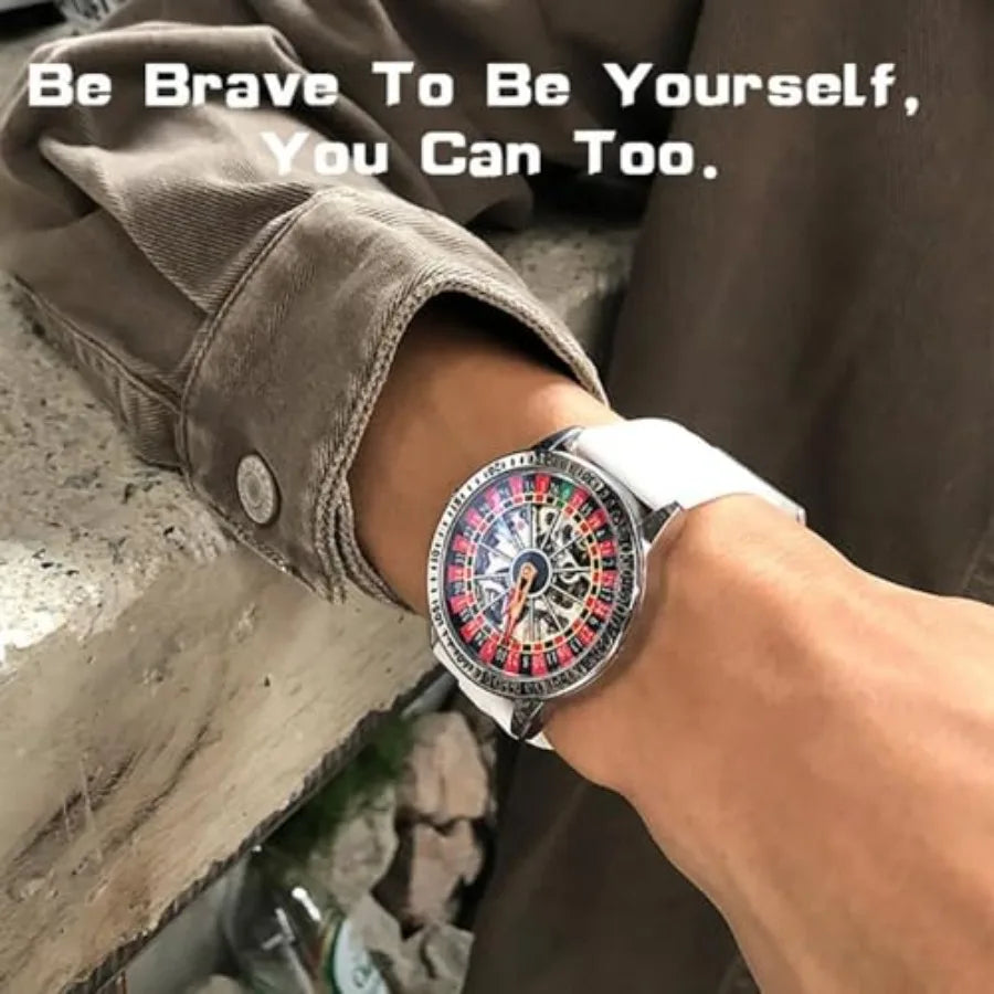 Roulette Wheel Men's Watches Automatic Mechanical Watch for Men Swinging Rotary Dial Design Hollow Skeleton Watches Stainless S