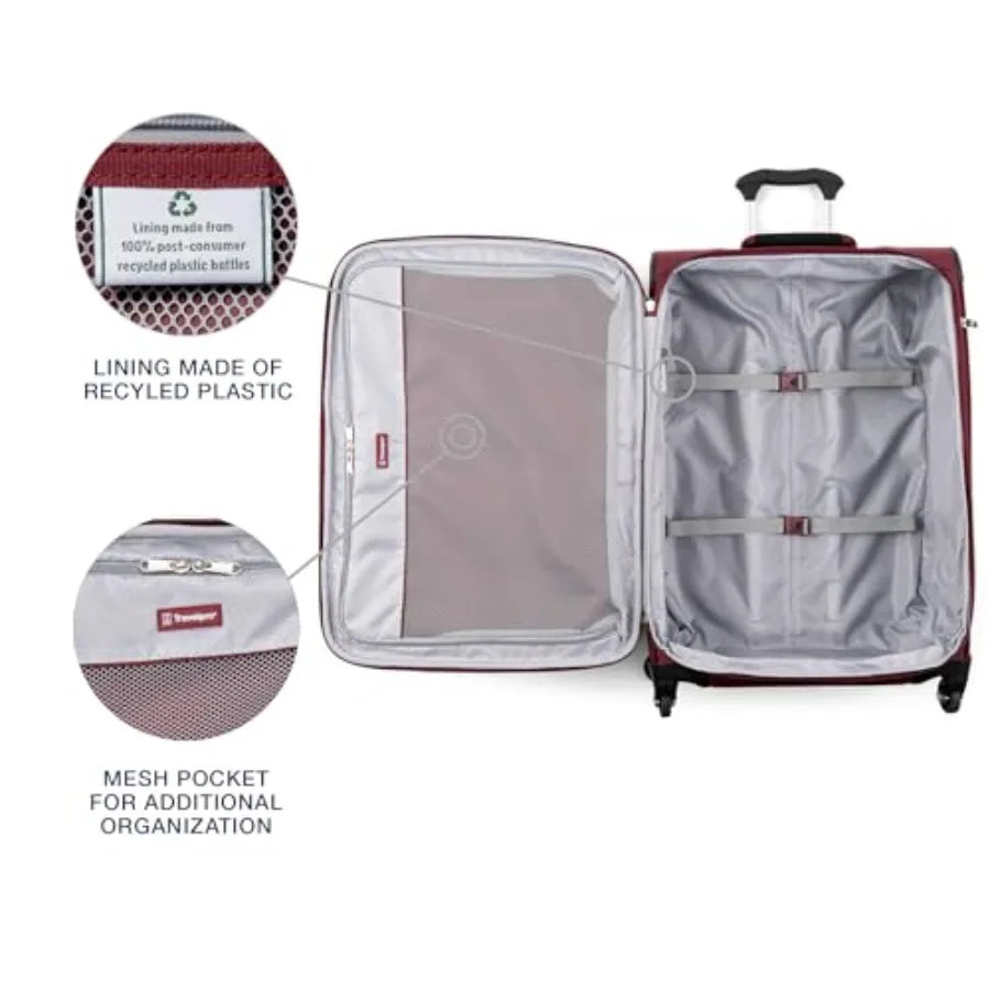 Maxlite 5 Softside Expandable Luggage with 4 Spinner Wheels Lightweight Suitcase for Men and Women Burgundy Checked-Medium 25-I