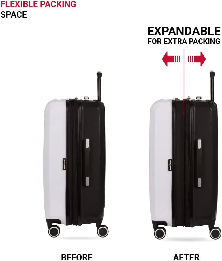 Expandable Hardside Spinner Luggage, Black/White Checked-Large 28-Inch, Durable Travel Suitcase for Easy Mobility