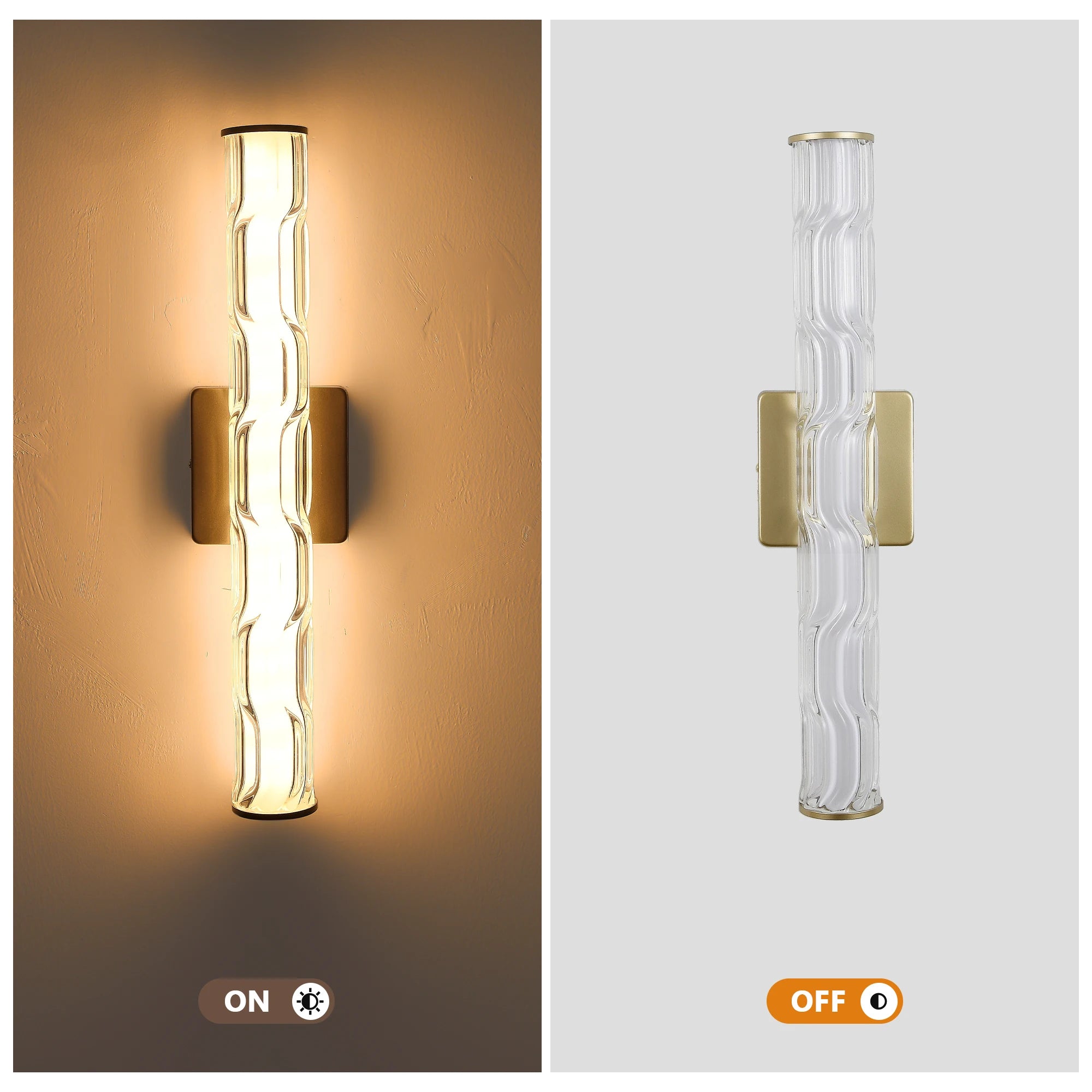 2 pack Modern Ribbed LED Wall Sconce, 360-Degree Full Lighting LED Wall Light with 3 Color Temperatures & Dimmable Function
