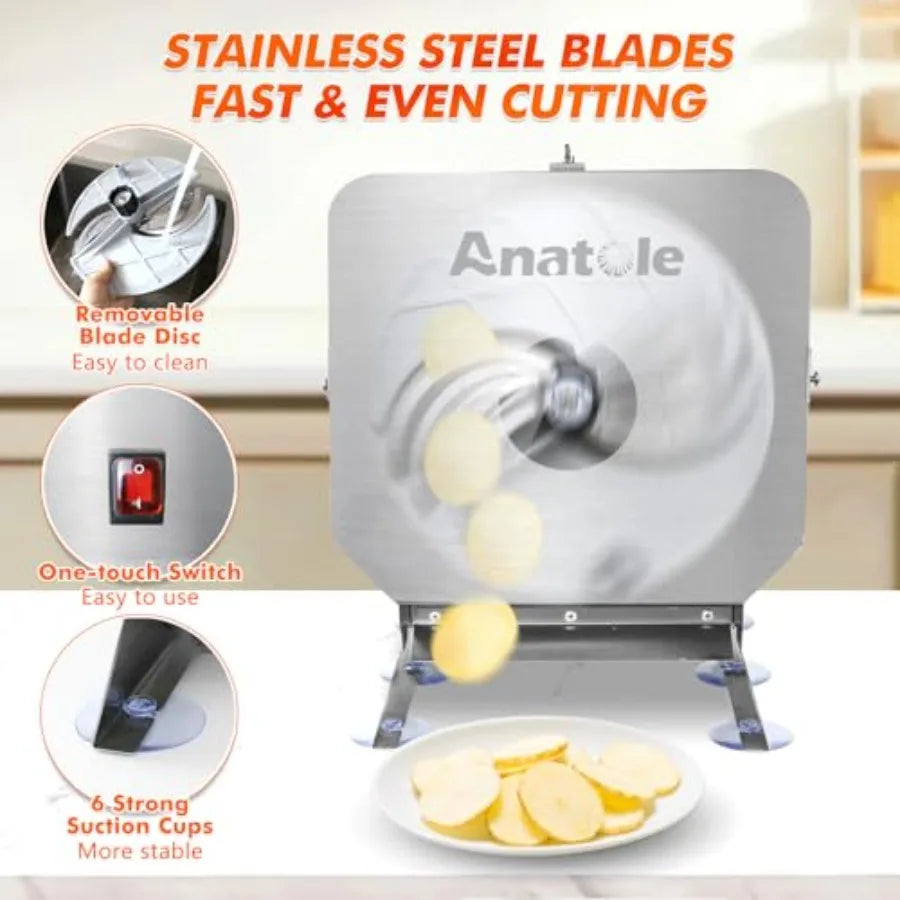 Electric Vegetable Slicer Commercial Fruit Cutter Stainless Steel 0-0.4'' Thickness Adjustable with Manual Mode for Tomato Onio