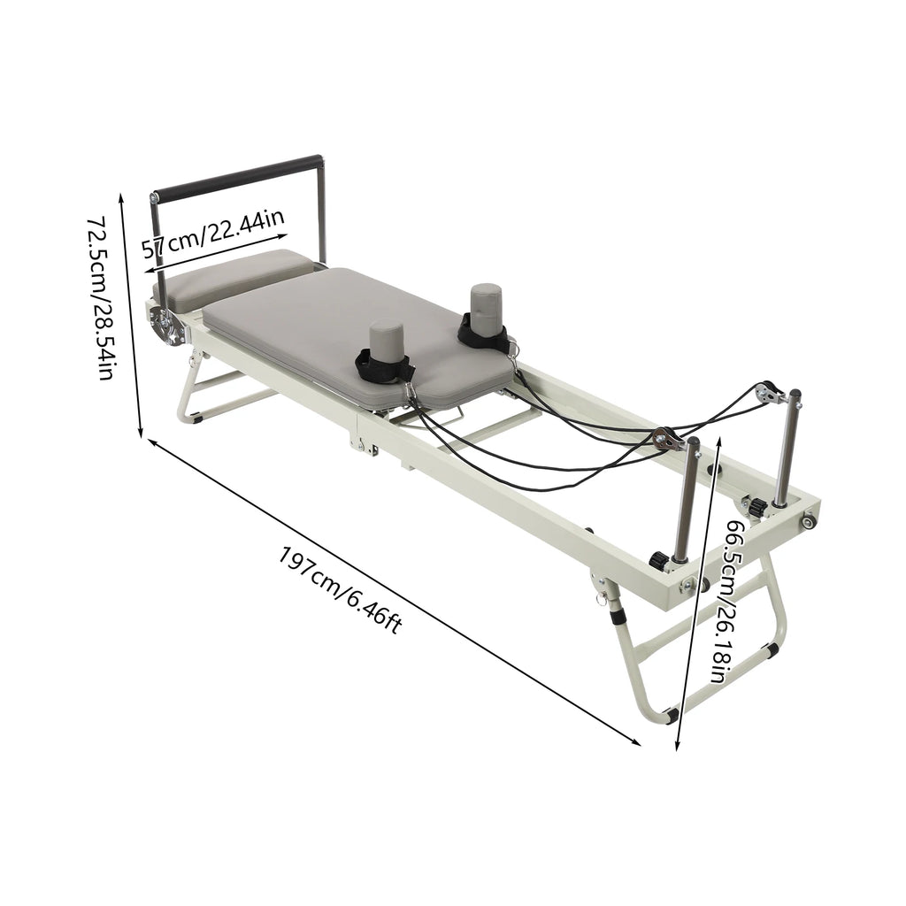 Foldable Pilates Reformer Machine,  Pilates Exercise Equipment，Stylish Gray Multifunctional Yoga and Fitness Bed