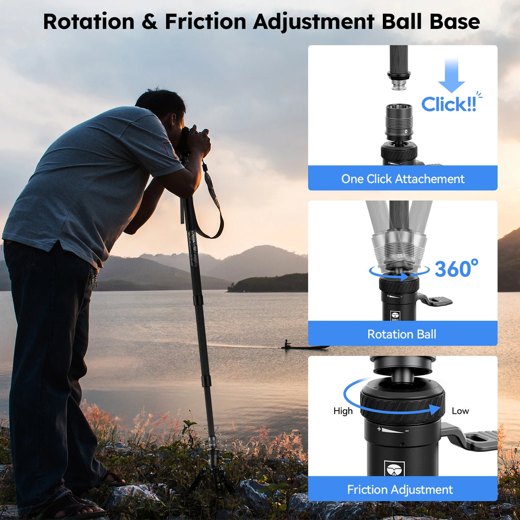 SIRUI SVM-165P 1.65M Carbon Fiber Tripod Monopod Portable Tabletop Travel Tripid With Pedal 10kg For Video Action DSLRs Camera