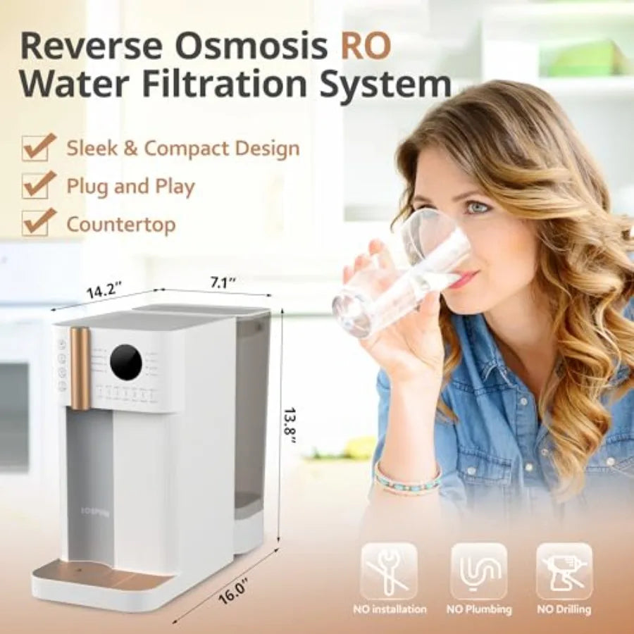 4-in-1 Reverse Osmosis Water Filter Countertop System for Home RO Water Purifier with Hot and Cold Dispenser Bottleless