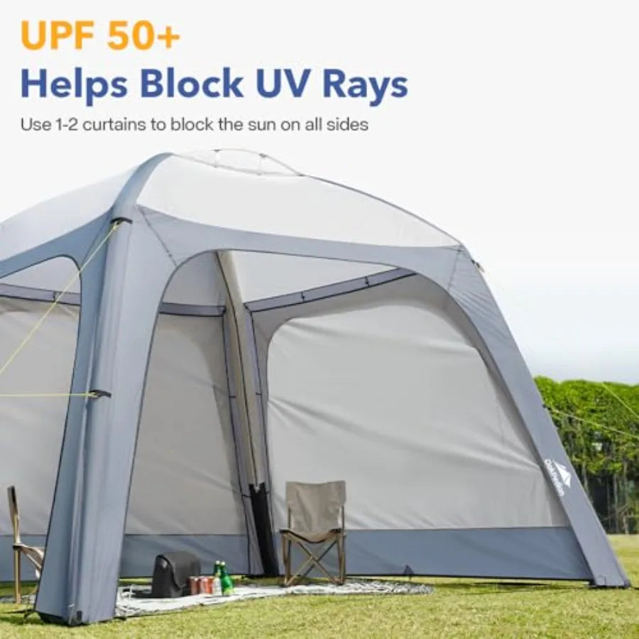 10x10ft Inflatable Air Canopy Tent with 4 Removable Side Panels for 6-8 People in White and Grey Instant Setup for Garden Beach