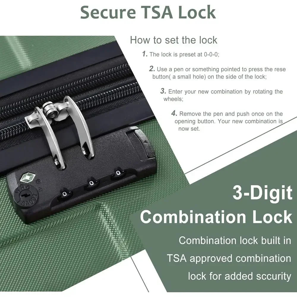 6-Piece Expandable Hardshell Luggage Set with Dual Wheels, TSA Lock, Suitable for Men & Women, Green