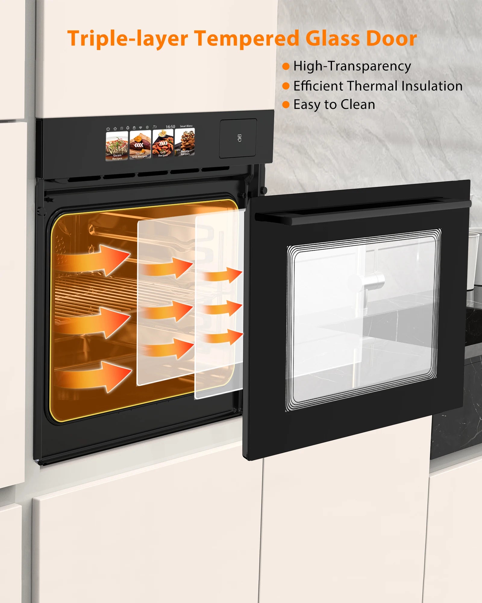 2.5 Cu.ft Built-in Electric Wall Oven With TFT Display 8 Cooking Modes In Steam, Grill, Air Frying Mode For Kitchen Restaurant