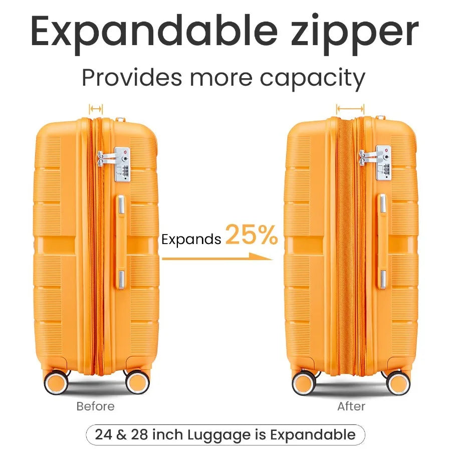 Luggage Sets 4 Piece 14/20/24/28 PP Lightweight Durable Expandable Suitcase for Travel, Black, Scratch-Resistant Surface and Sm