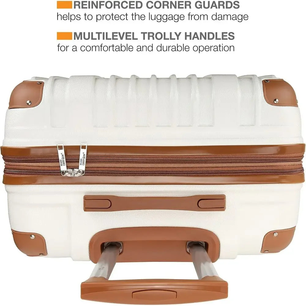 3-Piece Expandable Retro Spinner Luggage Set in White