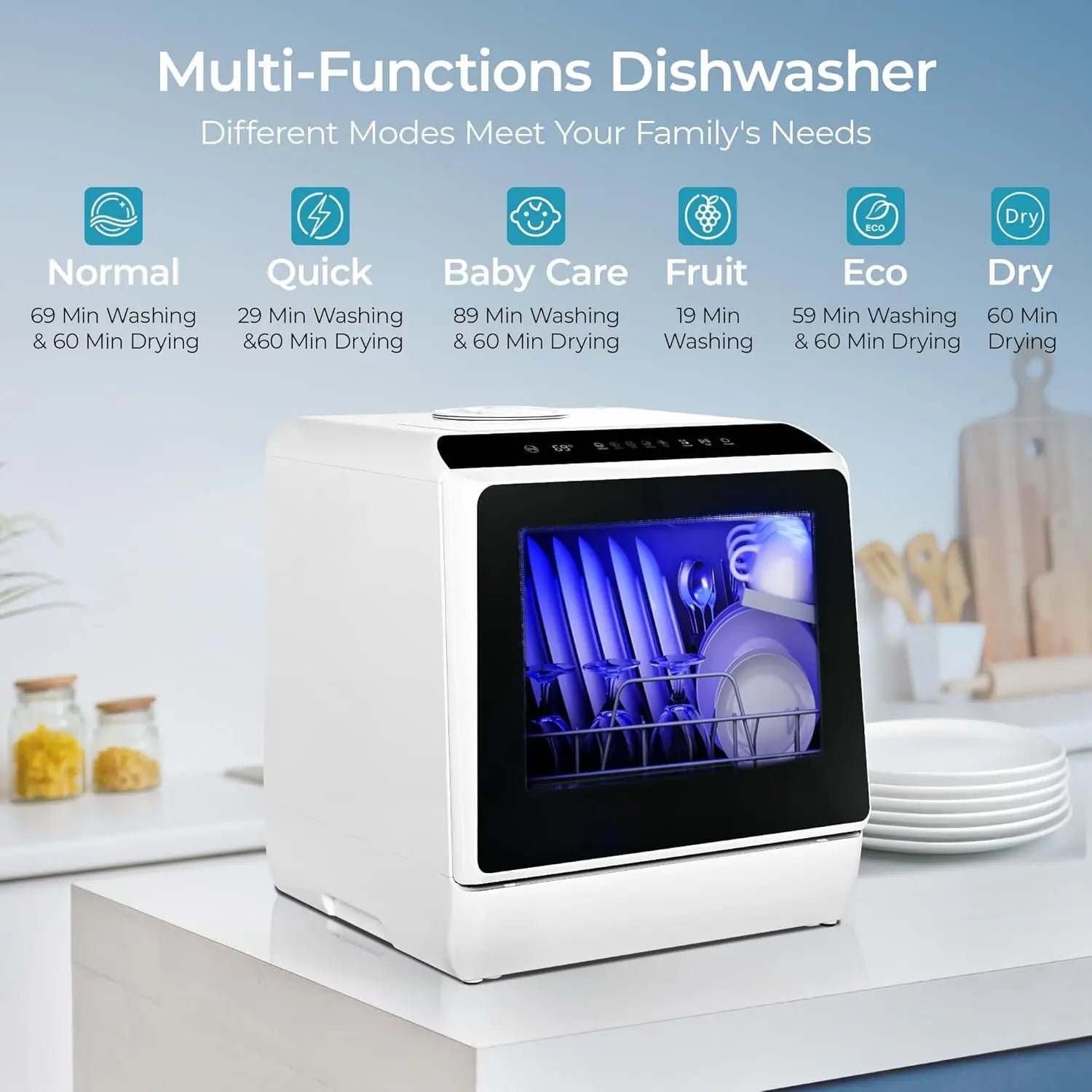 Portable Countertop Dishwasher with 6 Programs, 5L Built-in Tank, No Hookup Needed for Apartments & RV
