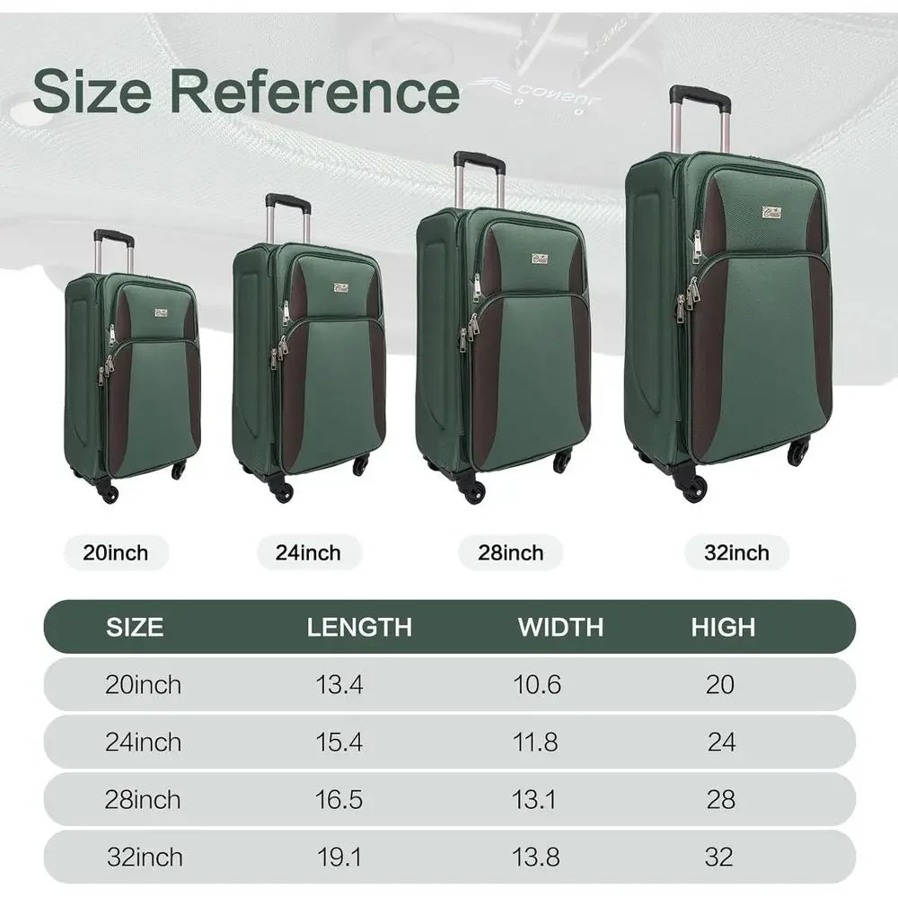Expandable Luggage Set: Lightweight Travel Suitcases with Lock & 360° Spinner Wheels, Durable Softside, 20-32, Green