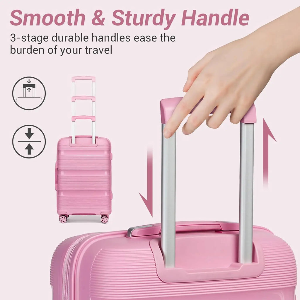 24 Inch Medium Hard Shell Checked Luggage with 4 Spinner Wheels, TSA Lock, Lightweight Polypropylene Suitcase in Pink