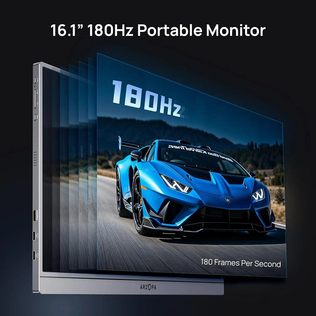 16.1" 180Hz 2.5K QHD Portable Monitor, 2560x1440, 107% sRGB, HDR, Ultra Slim, External Screen for Laptop, PC, PS5, Mac, Xbox