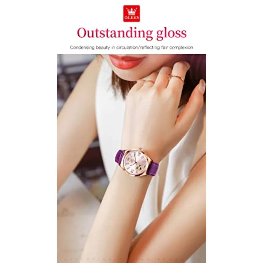 Watches for Women Automatic Ladies Watch Mechanical Leather Strap Self-Winding Diamond dial Waterproof