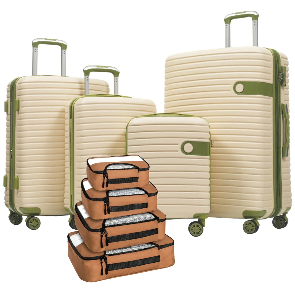 Suitcase Set, ABS Hard Shell Lightweight Expandable Travel Luggage with 4 Packing Cubes, TSA Lock, Spinner Wheels (16/20/24/28)