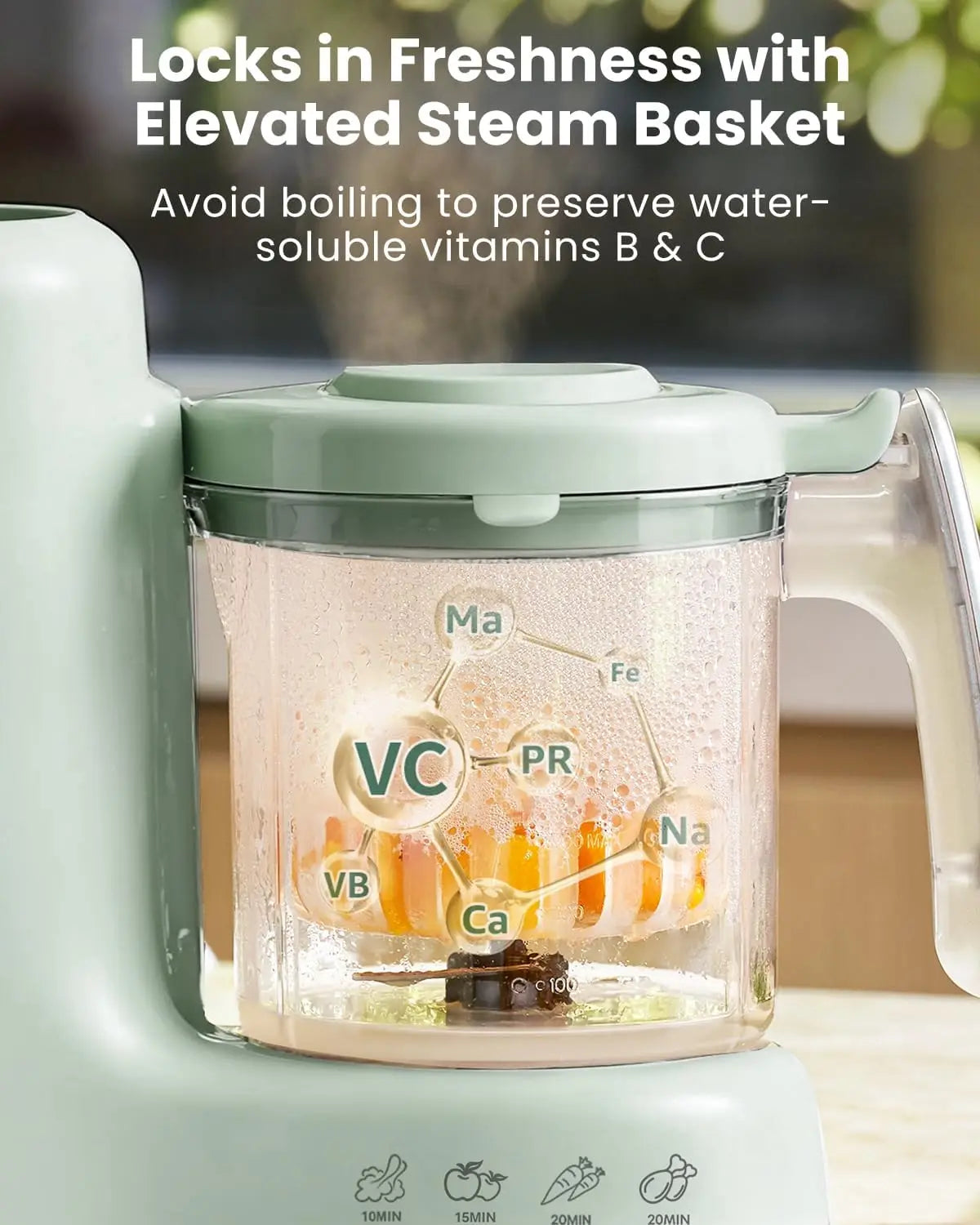 Baby Food Maker Steamer and Blender Combo, Auto Cooking & Sterilizing, 2 Mixing Modes, BPA-Free Tritan, Green