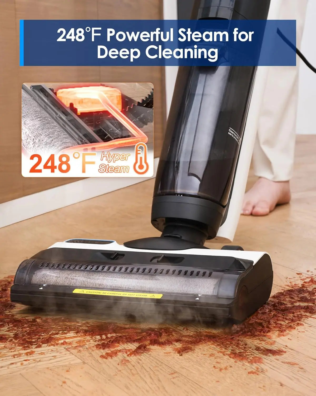 All-in-One Steam Wet Dry Vacuum for Hardwood Floors, 248°F High-Temp Self-Cleaning Mop