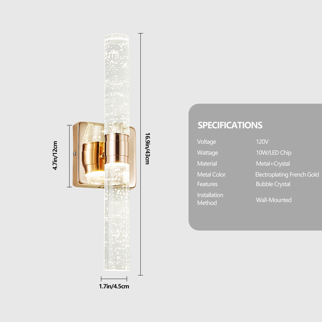 ARLGSITE 2-Light Contemporary Crystal Wall Light, Gold Plating Finish with Bubble Crystal, Sconce Modern Indoor Lighting Fixture