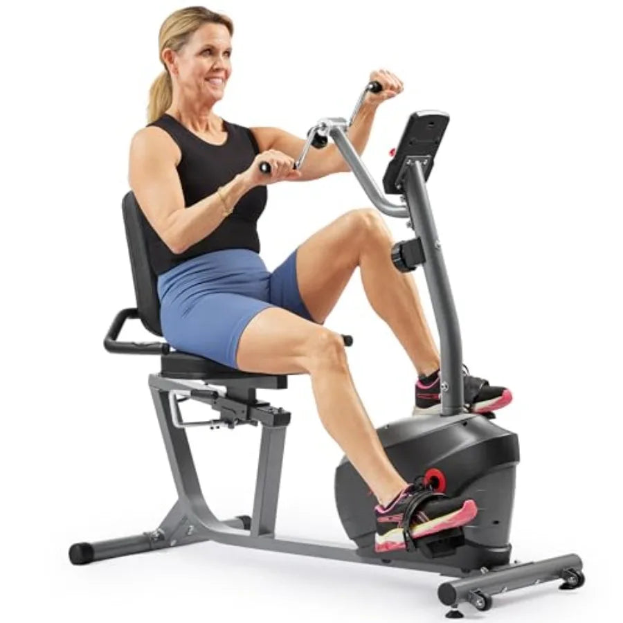Smart Magnetic Recumbent Bike for Home Cardio Training in Black with SunnyFit App Connectivity Optional Hand Cycle Resistance B