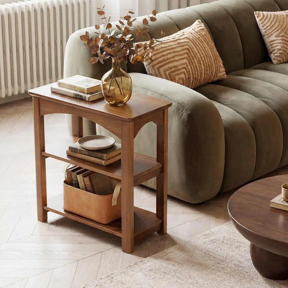 3Tier Solid Wood Accent Table, Narrow Side Table With Storage For Small Spaces, Slim End Table For Living Room Bedroom