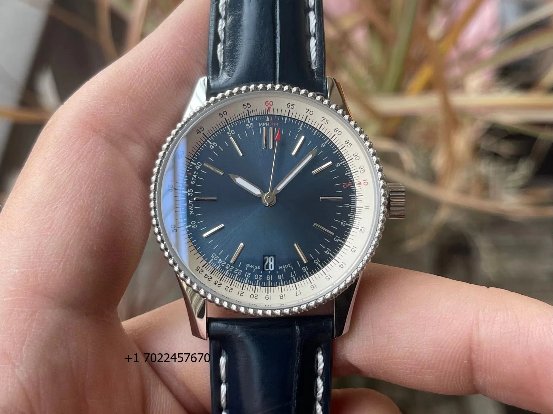 Fashionable, Modern and Luxurious Business Dark Blue Dial Sapphire Crystal Chronograph Date Automatic Mechanical Watch for Men