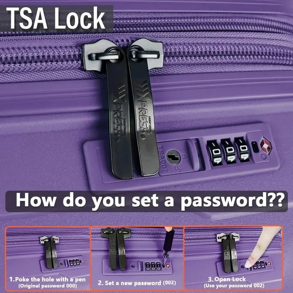 3-Piece Luggage Set: 20/26/30 inches, TSA-Approved Lock, Large Spinner Wheels, Unisex Travel Suitcase