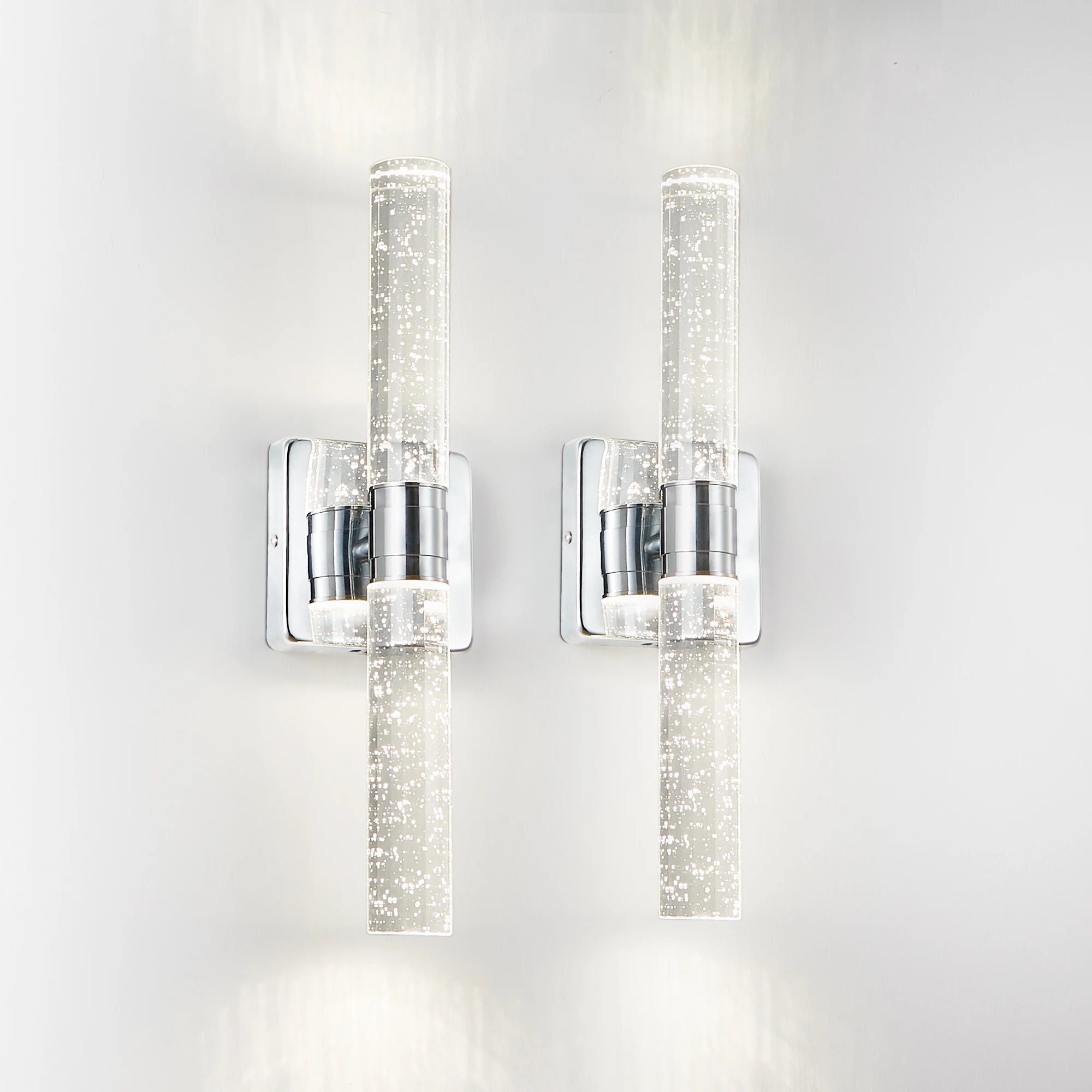 2-Piece LED Wall Lighting - Chrome/Golden Finish Bubble Crystal Design, 4000K Warm White Light for Bathroom, Bedroom, Living Room - Vertical Wall Mounted Dressing Table Lamp - Energy-Saving Modern Style-16.9inch (H)