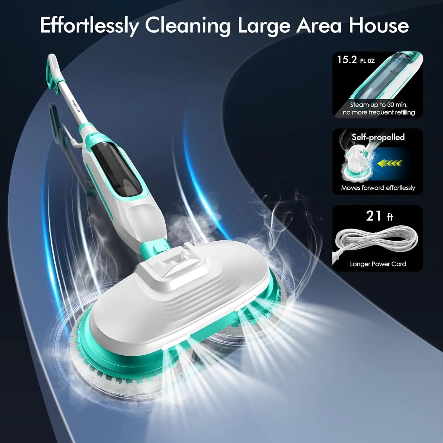Rotating Steam Mop with LED Lights, 6 Pads, Swivel Head for Hard Floors - Efficient Cleaner