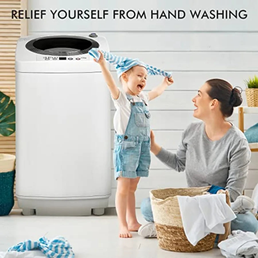 Portable 8Lbs Ccity Full-Automatic Washing Machine with 6 Wash Programs LED Display 3 Water Levels Compact Laundry Washer Dryer