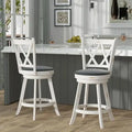 24 Inch High Back Swivel Bar Stools with Upholstered Seats and Solid Wood Footrests