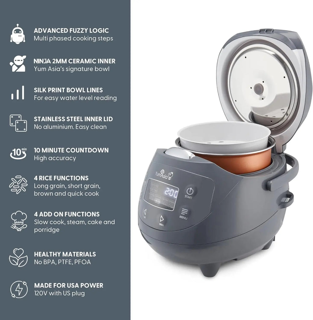Mini Rice Cooker with Ninja Ceramic Bowl & Fuzzy Logic, 3.5 Cup, 120V