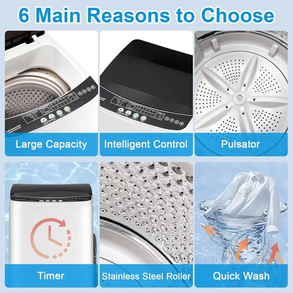 17 lbs Compact Automatic Washer and Spinner, 10 Programs, 2.2 Cu. Ft., Ideal for RV, Dorm, and Laundry Needs