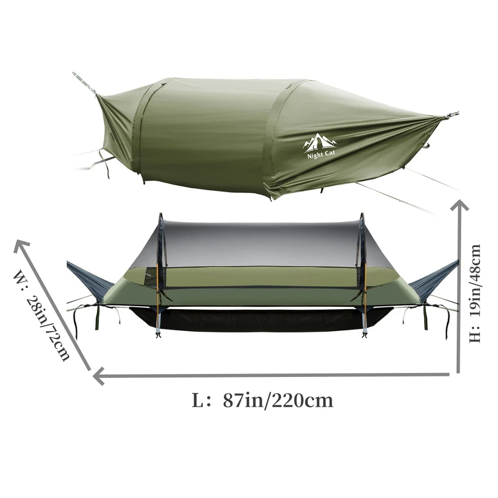 Night Cat Flat Lay Hammock Tent with Mosquito Net Waterproof Rainfly for 1 Person Backpacking Hiking Camping Lightweight 330LBS