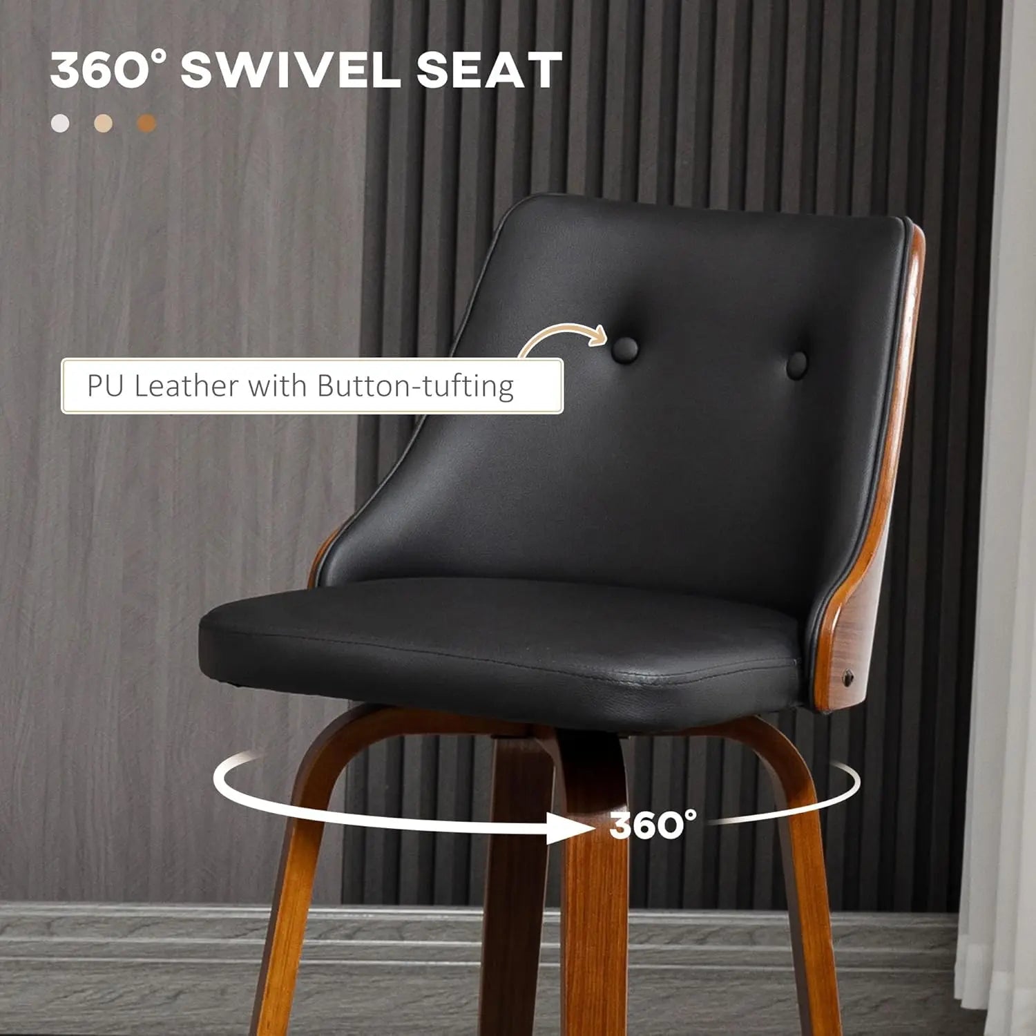Bar Height Bar Stools, PU Leather Swivel Barstools with Footrest and Tufted Back, Set of 2, Customized