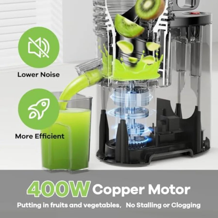 Cold Press Juicer 5.8 Wide Feed Chute Juice Extractor Machine with 400W High Juice Yield Slow Masticating Juicer for Whole Vege