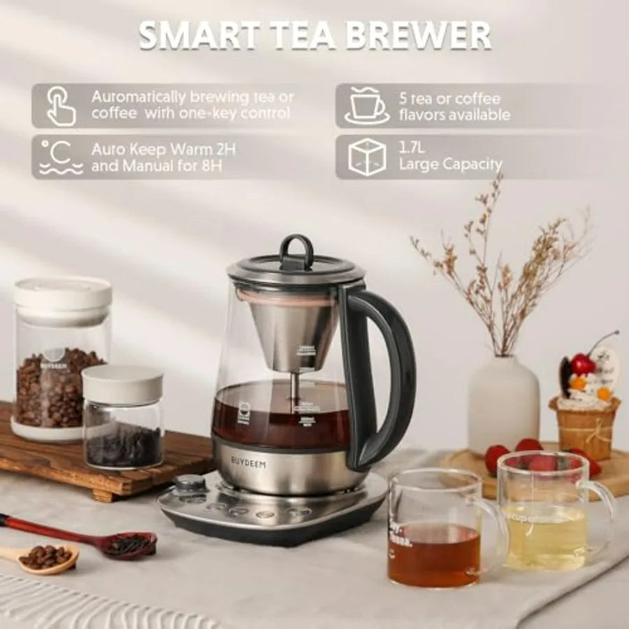 K176 Tea Maker, Multifunctional Stainless Steel Electric Kettle for Tea and Coffee Brewing, Auto Keep Warm, 5 Flavor Controls, 1