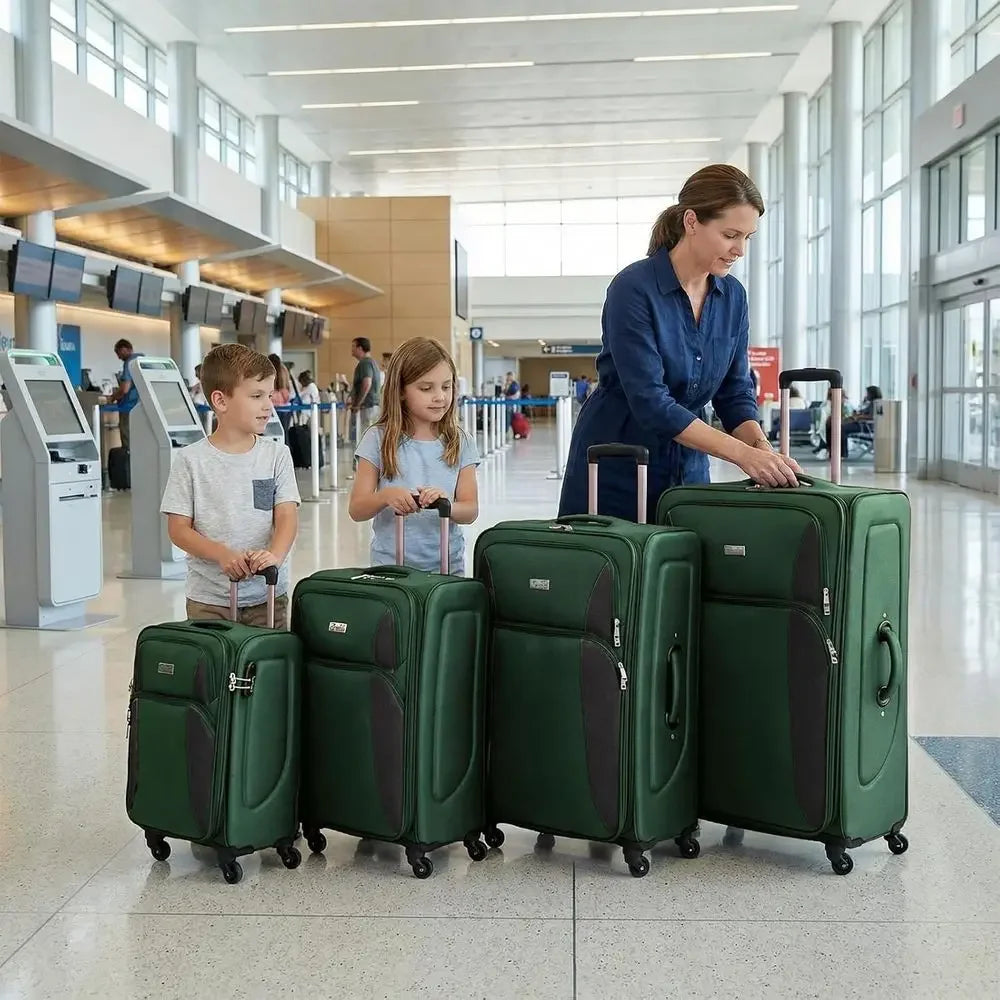Expandable Luggage Set: Lightweight Travel Suitcases with Lock & 360° Spinner Wheels, Durable Softside, 20-32, Green