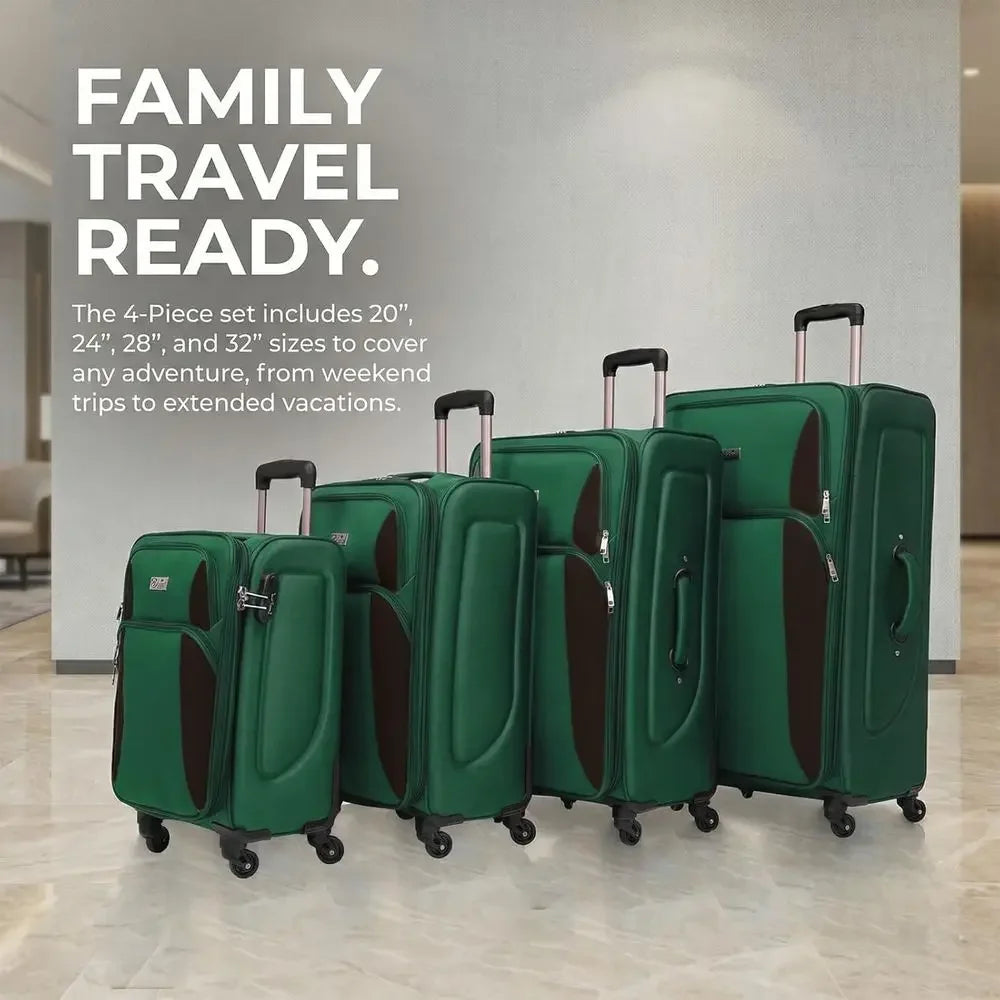 Expandable Luggage Set: Lightweight Travel Suitcases with Lock & 360° Spinner Wheels, Durable Softside, 20-32, Green