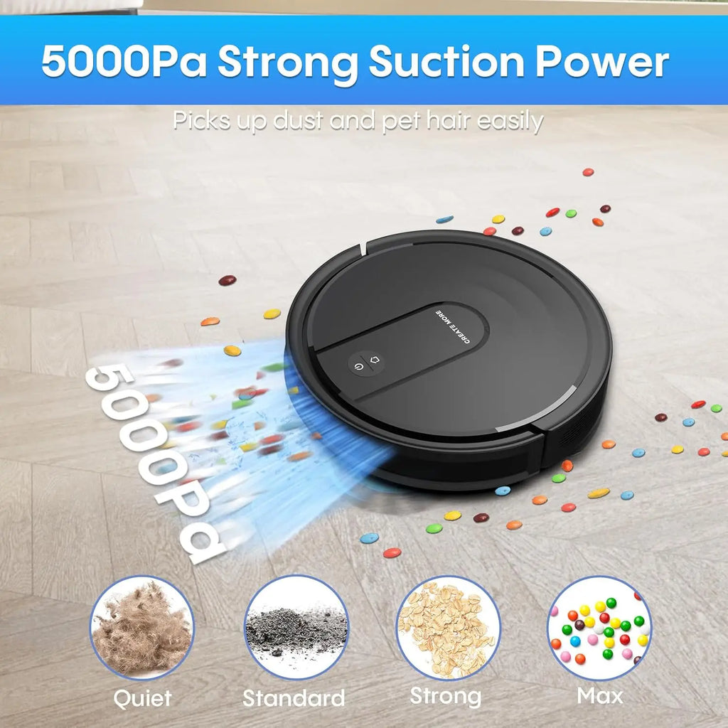 Robot Vacuum and Mop with 5000Pa Suction, Wi-Fi/App Control, Ultra Slim Design for Pet Hair and Hard Floors