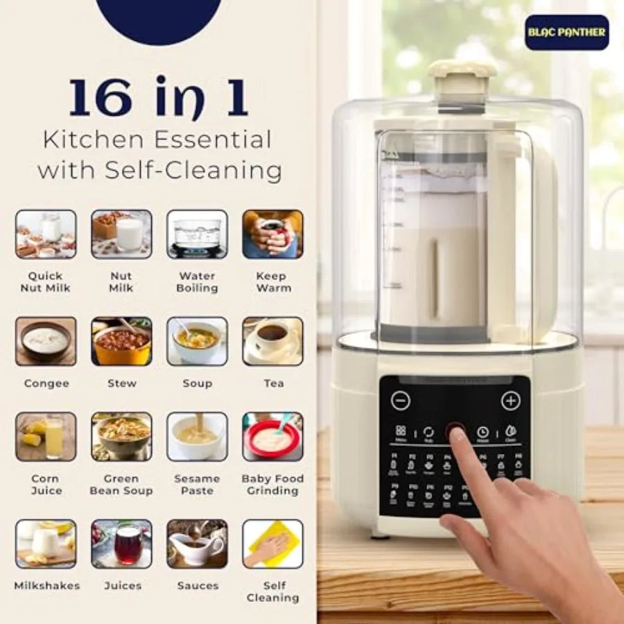 16-in-1 Blender Nut Milk Maker 50oz for Soy/Oat Milk Plant-Based Drinks Smoothie Soup with 8 High-Speed Blades Ultra-Quiet Oper