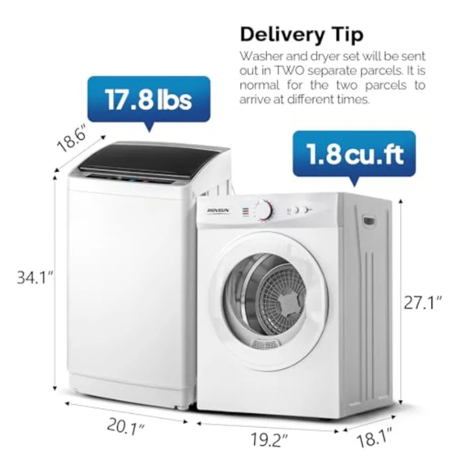 1.8CuFt Portable Clothes Dryer and 17.8LBS Full-Automatic Washing Machine Set Compact Laundry Washer and Dryer Combo Set with S